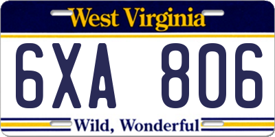 WV license plate 6XA806