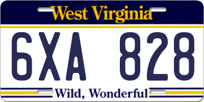 WV license plate 6XA828