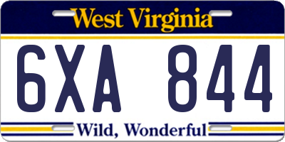 WV license plate 6XA844