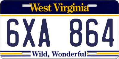 WV license plate 6XA864