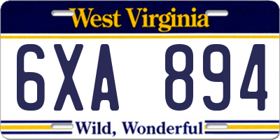 WV license plate 6XA894