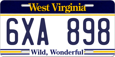 WV license plate 6XA898
