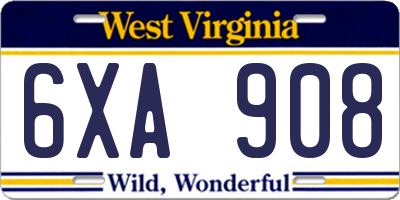 WV license plate 6XA908