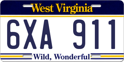 WV license plate 6XA911