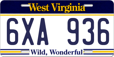 WV license plate 6XA936