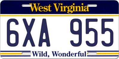 WV license plate 6XA955