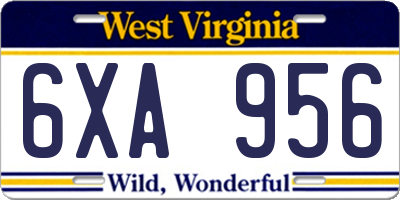WV license plate 6XA956