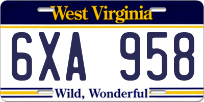 WV license plate 6XA958