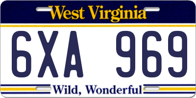 WV license plate 6XA969