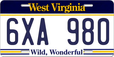 WV license plate 6XA980