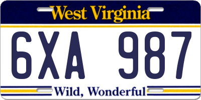 WV license plate 6XA987