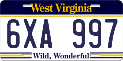 WV license plate 6XA997