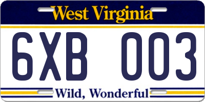 WV license plate 6XB003