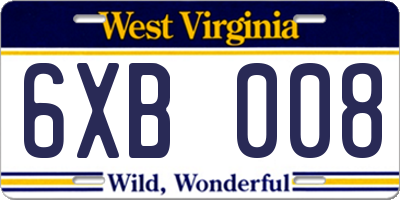 WV license plate 6XB008