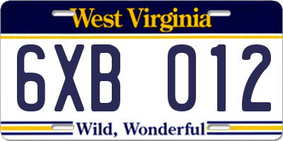 WV license plate 6XB012