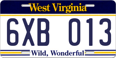 WV license plate 6XB013