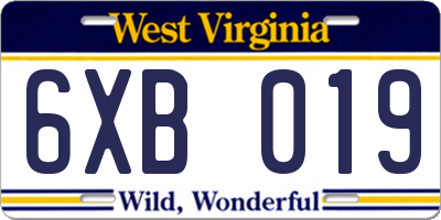 WV license plate 6XB019