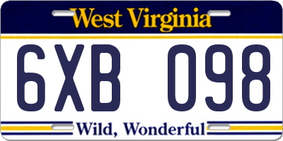 WV license plate 6XB098
