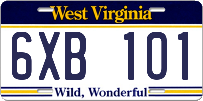 WV license plate 6XB101