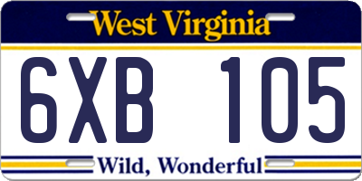 WV license plate 6XB105