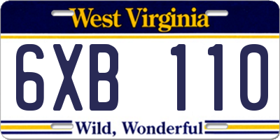 WV license plate 6XB110