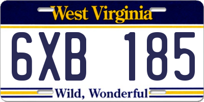 WV license plate 6XB185