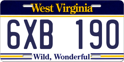 WV license plate 6XB190