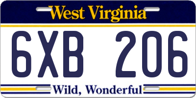 WV license plate 6XB206