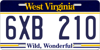 WV license plate 6XB210