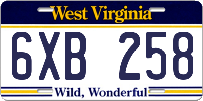 WV license plate 6XB258