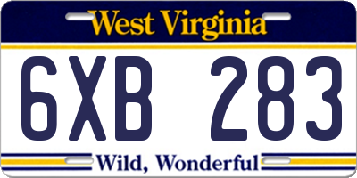WV license plate 6XB283