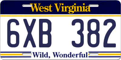 WV license plate 6XB382