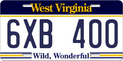 WV license plate 6XB400