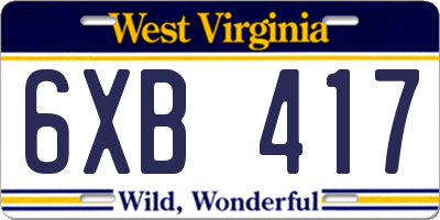 WV license plate 6XB417