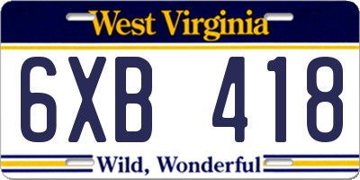 WV license plate 6XB418