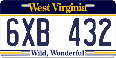WV license plate 6XB432