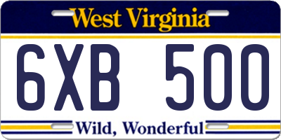 WV license plate 6XB500