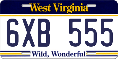 WV license plate 6XB555