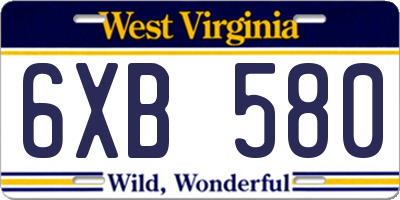WV license plate 6XB580