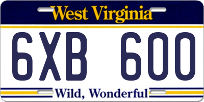 WV license plate 6XB600