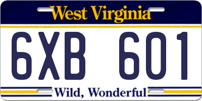 WV license plate 6XB601