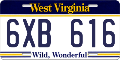 WV license plate 6XB616