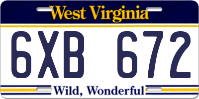 WV license plate 6XB672