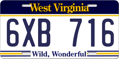 WV license plate 6XB716