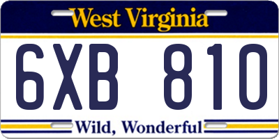 WV license plate 6XB810