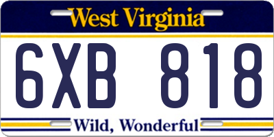 WV license plate 6XB818