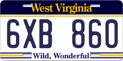WV license plate 6XB860