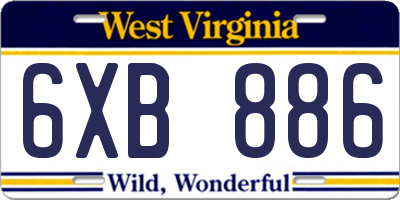 WV license plate 6XB886