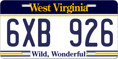 WV license plate 6XB926