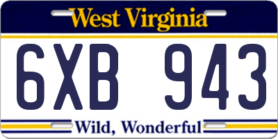 WV license plate 6XB943